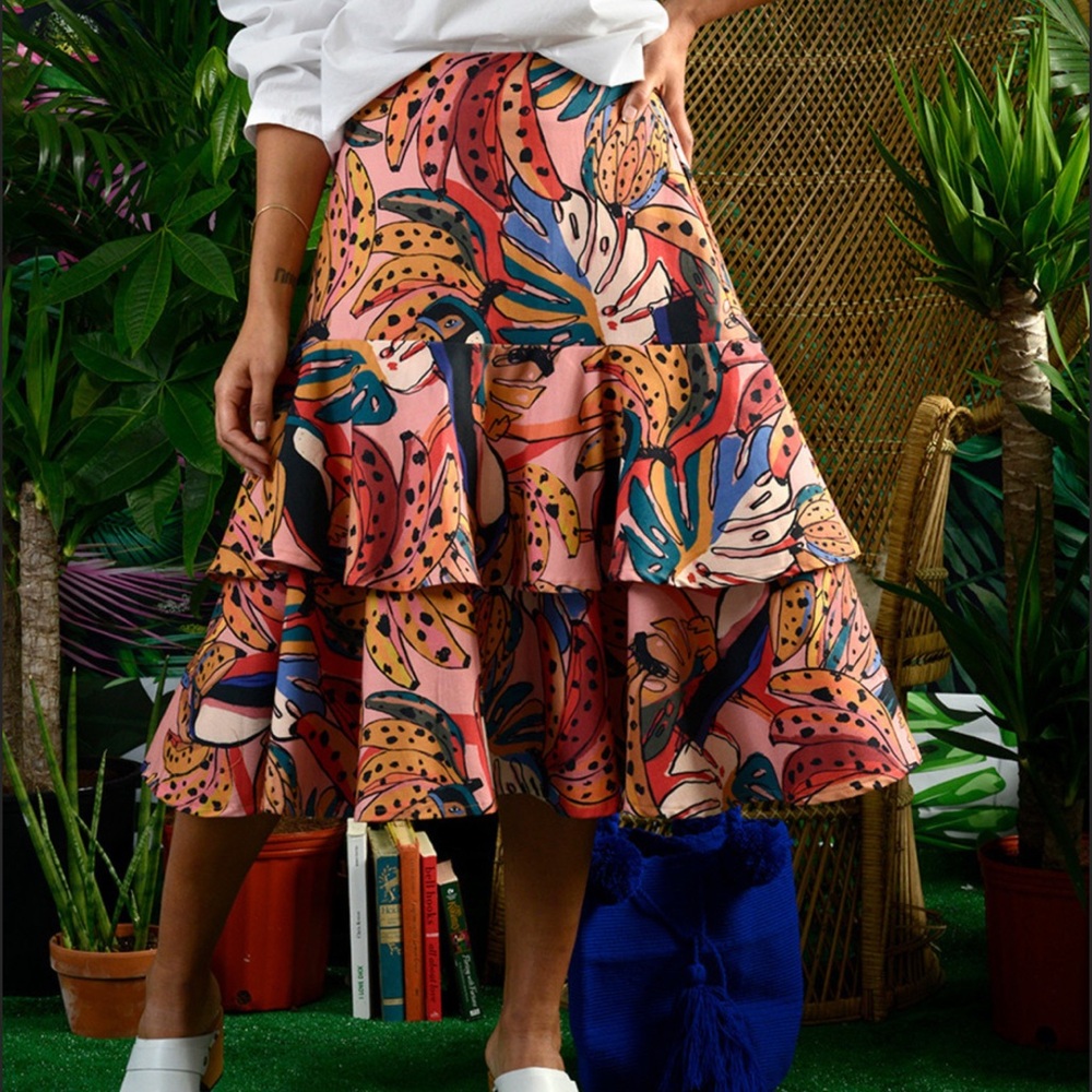 Meg; For women by women Brooklyn, Nay. Tropical Tucan Print A-Line Skirt Size S